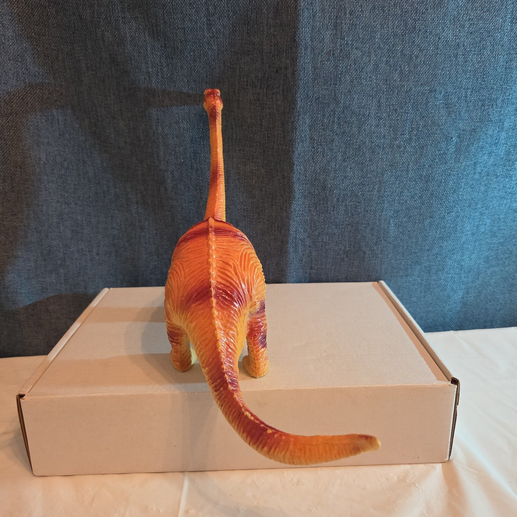Apatosaurus Dinosaur Toy 11” Soft Vinyl Orange Red Stripe Brontosaurus Figure