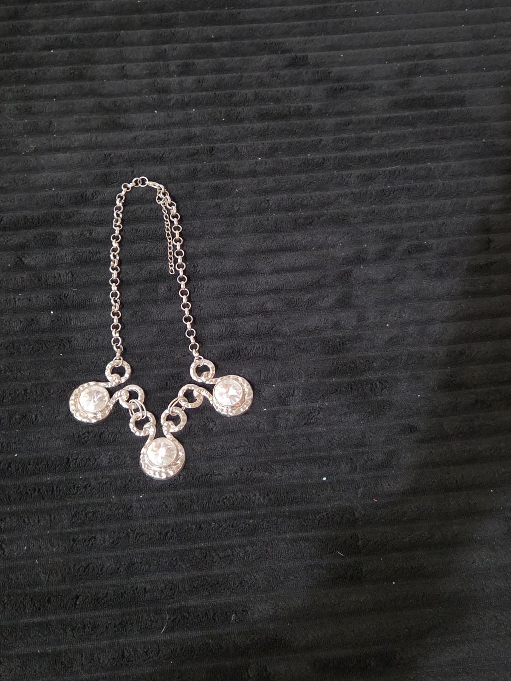 Silver Tone Chunky Crystal Bib Statement Necklace