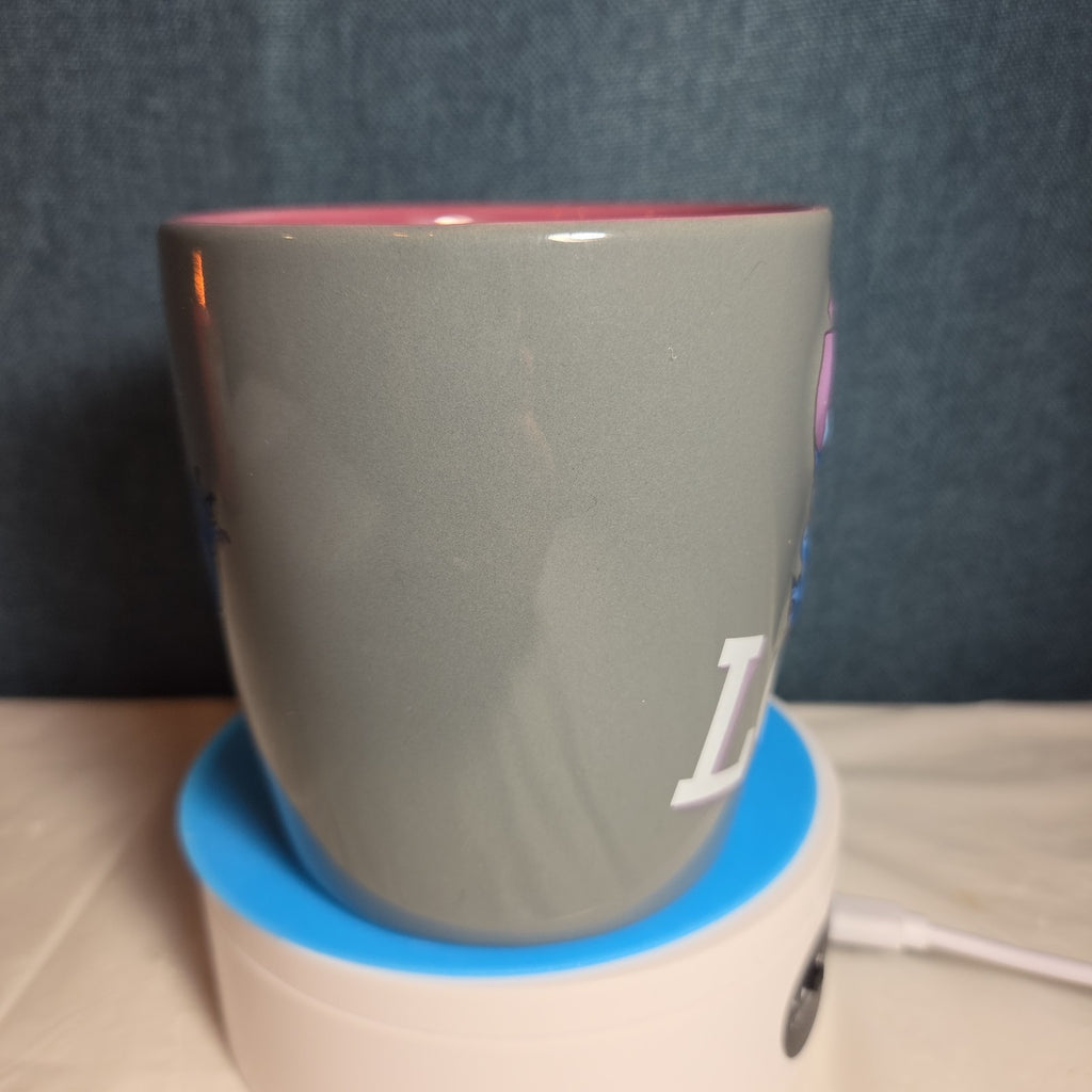 Disney Parks Stitch Loyal Brave Grey Ceramic Mug Pink Inside