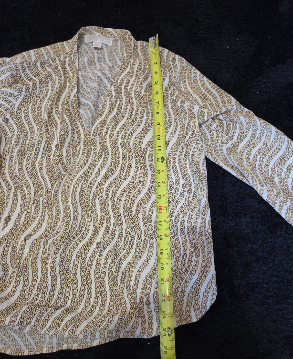 Michael Kors Blouse Gold Chain Link Print Wrap V-Neck Stretch Top L Gently Used