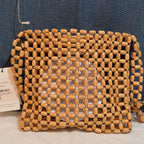 Faithfull The Brand Beaded Clutch Wood Boho Summer Bag NWT FFA056
