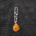 Vintage Faux Amber Necklace Clip On Earrings Set Silver Tone Teardrop Shimmer