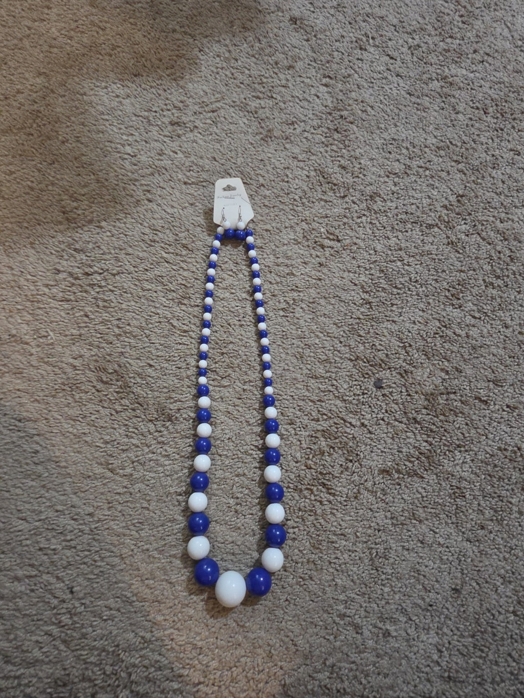 Chunky Bubblegum Bead Necklace Earring Set Blue White Retro
