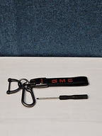 Genuine Leather GMC Car Keychain Set | Black Metal Key Ring Screwdriver Included