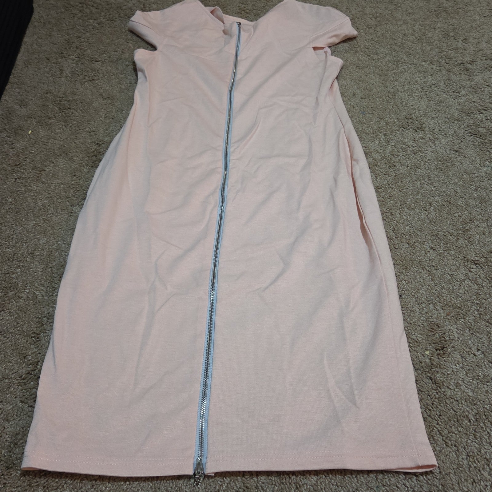 Blush Pink Midi Dress Full Zip Cutout Short Sleeve Bodycon XXL