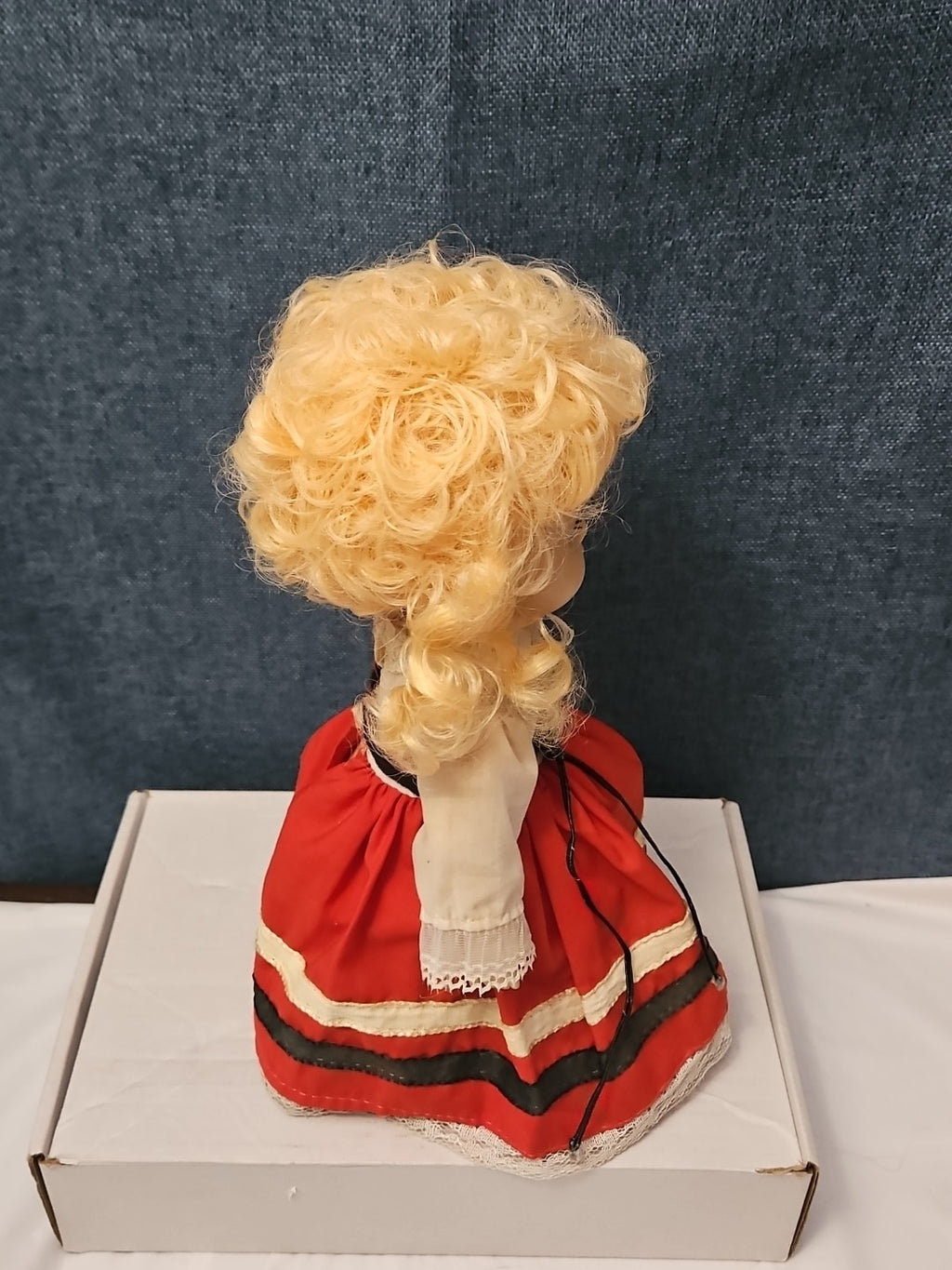 Vintage Heritage Doll Piggy Bank European Folk Costume Blonde Curls Aged Charm