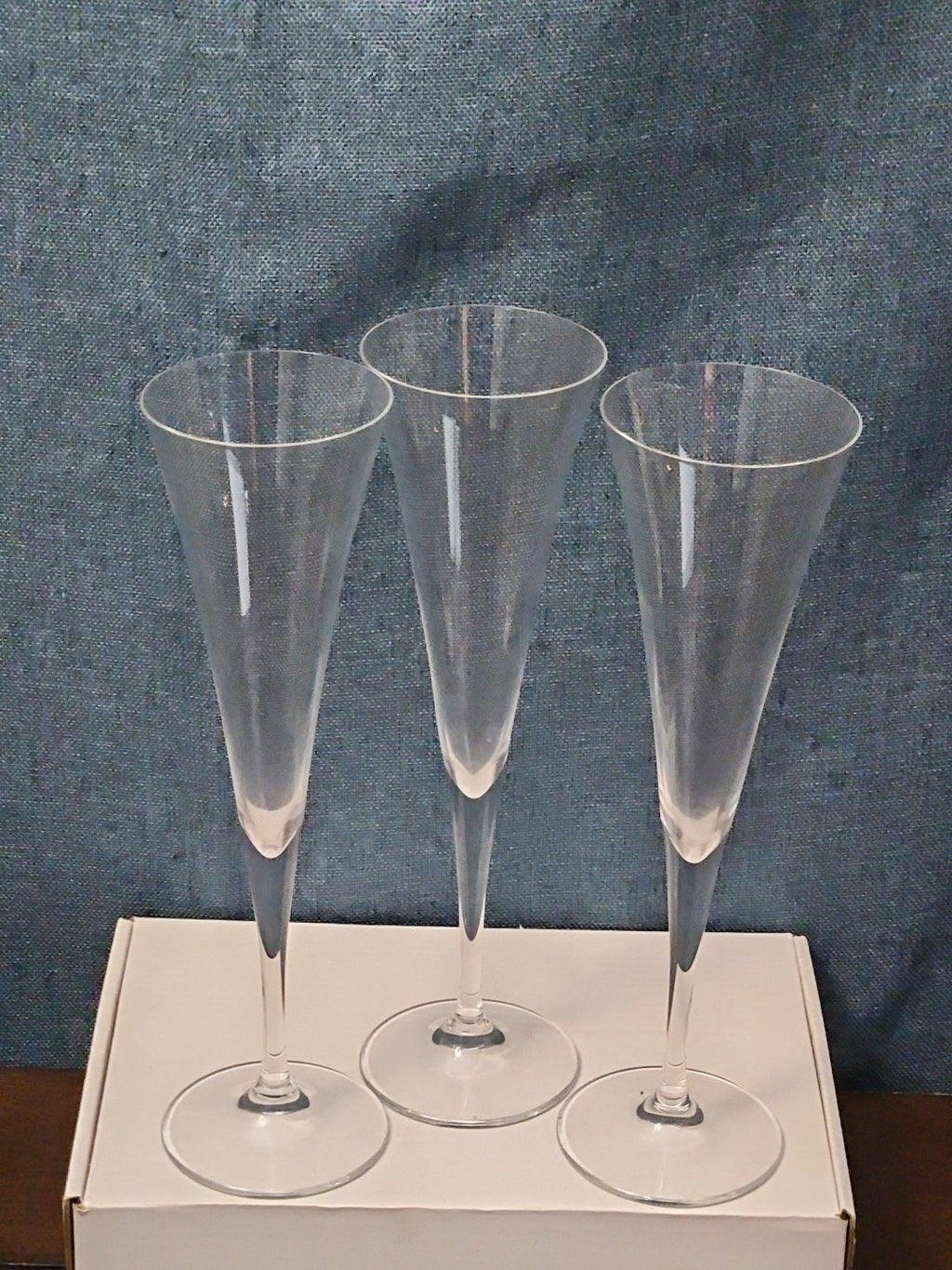 Set of 3 Tall Champagne Flutes | 9.5" Trumpet Shape | Elegant Clear Glass