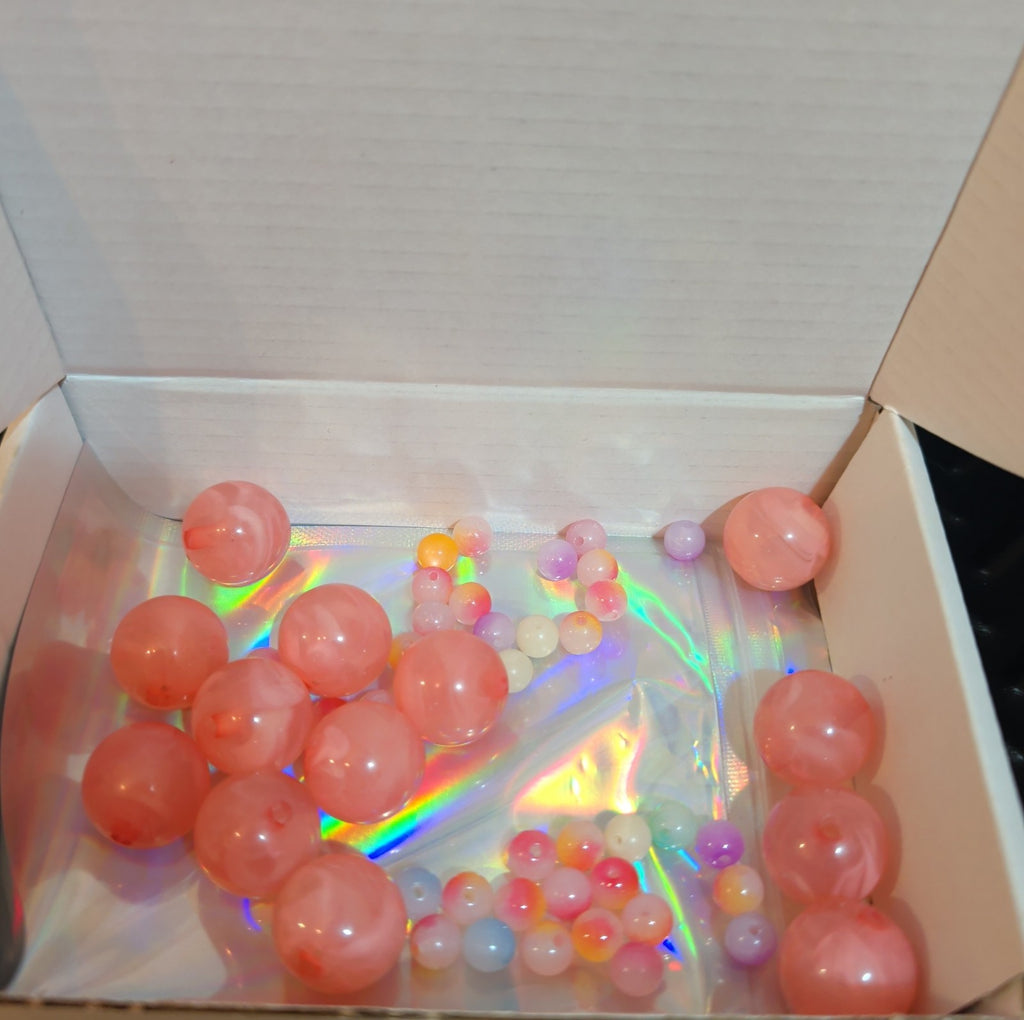 Mixed Pre-Drilled Round Plastic Beads 3oz Lot Pink Yellow Blue Craft