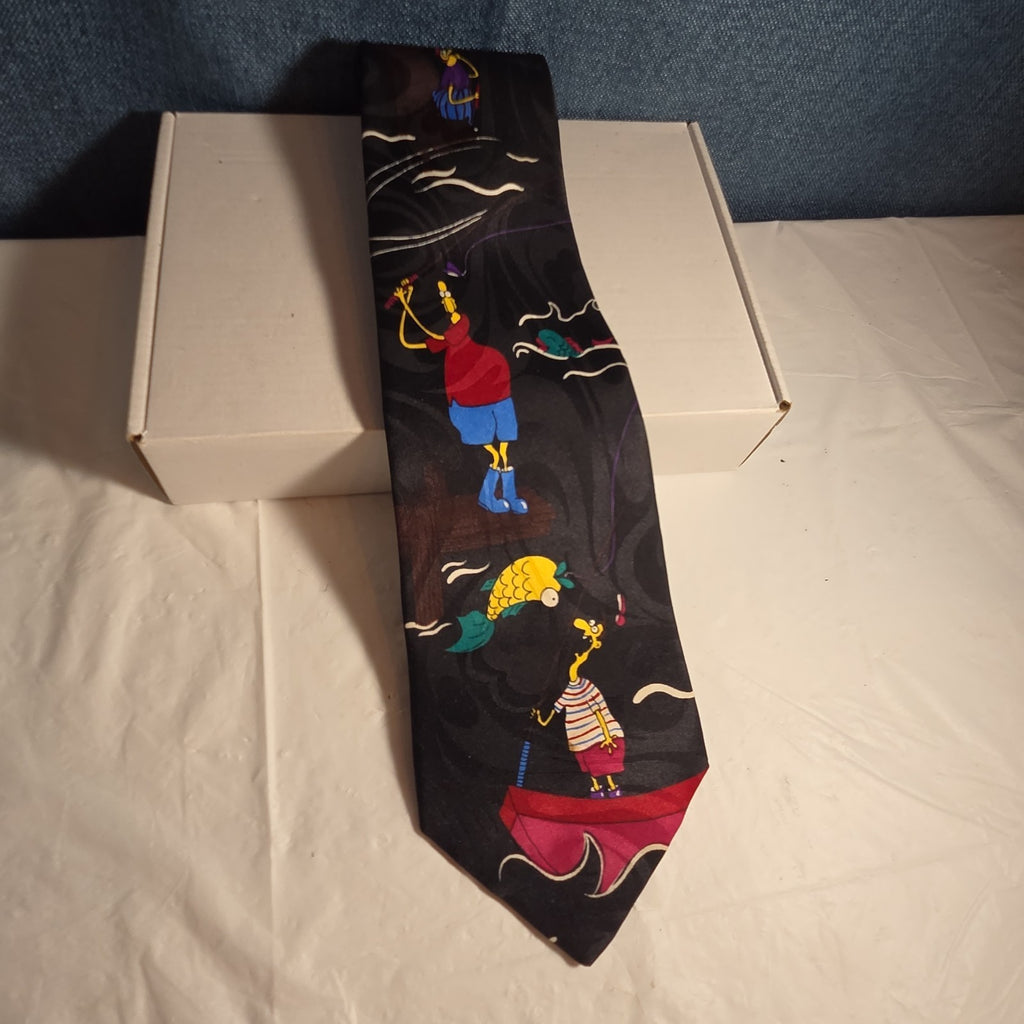 Vintage 90s Hallmark Fishing Tie The Big Catch SpecialTies Men Novelty Polyester