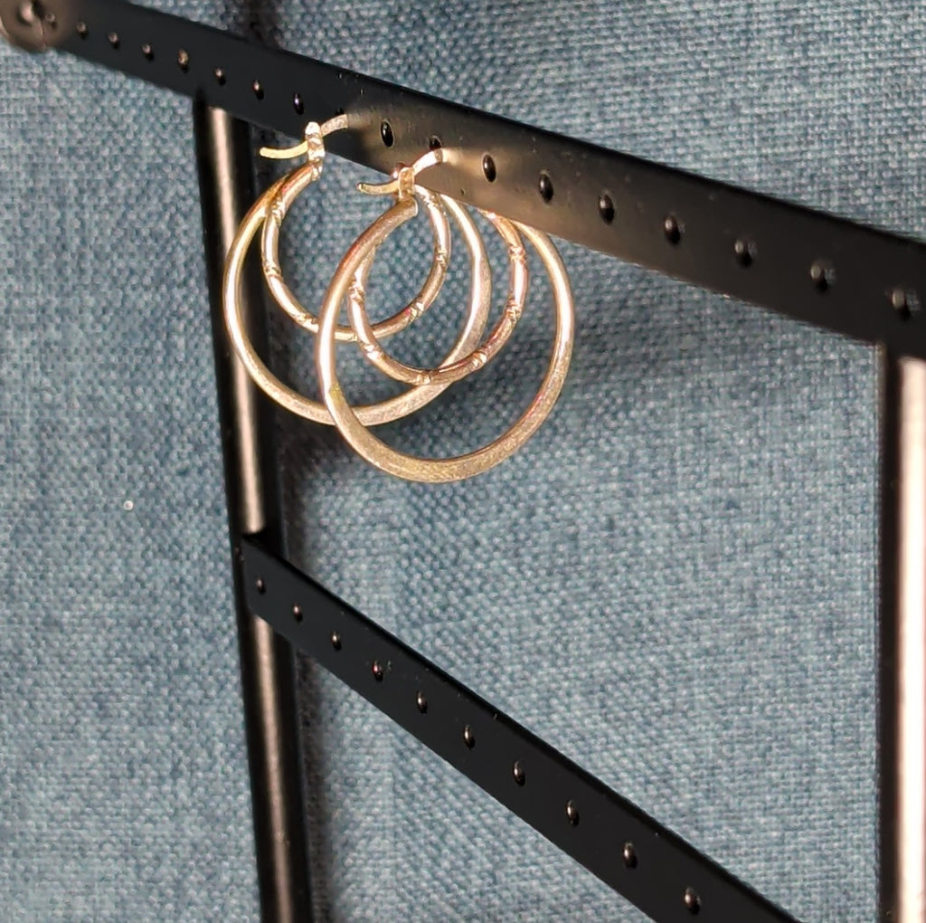 Double Hoop 925 Sterling Silver Textured Y2K