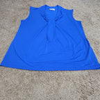 Dana Buchman Draped Neck Blue Sleeveless Top Blouse Gently Used Large