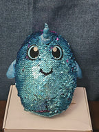 Shimmeez Arlo Narwhal Plush 11" | Reversible Sequin Blue to Purple | Sensory