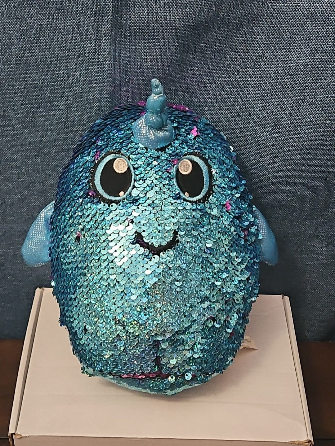 Shimmeez Arlo Narwhal Plush 11" | Reversible Sequin Blue to Purple | Sensory