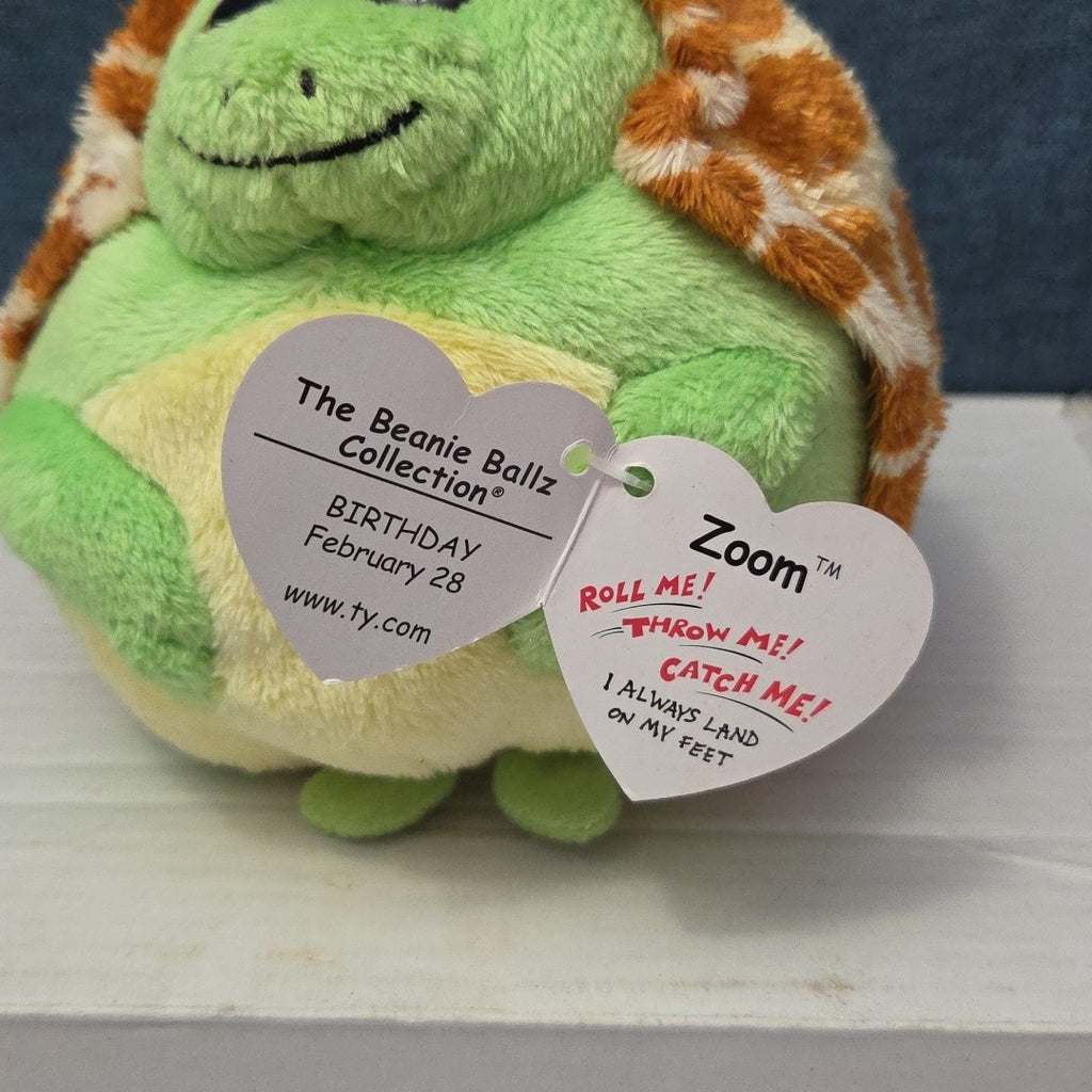 Ty Beanie Ballz Zoom the Turtle Plush Weighted Lands on Feet 2011 Retired MWMT