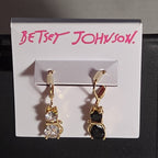 Betsey Johnson Mismatched Cat CZ Drop Earrings