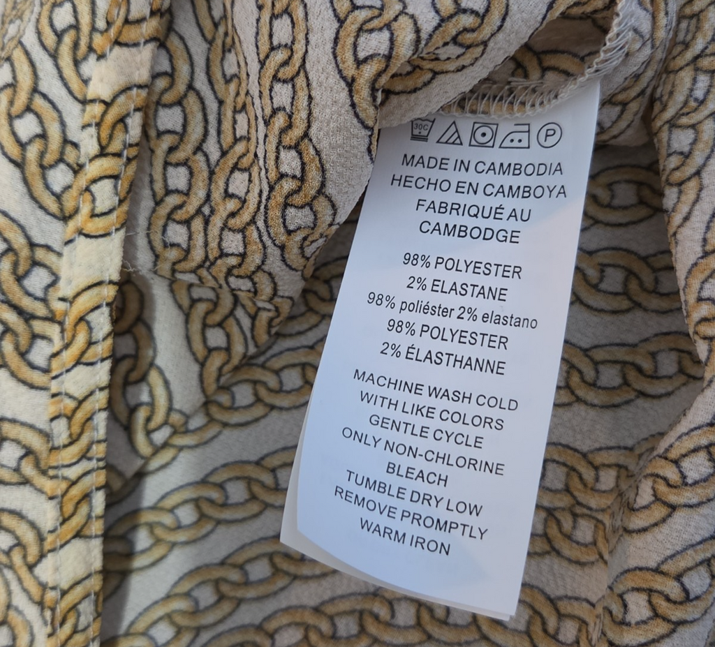 Michael Kors Blouse Gold Chain Link Print Wrap V-Neck Stretch Top L Gently Used