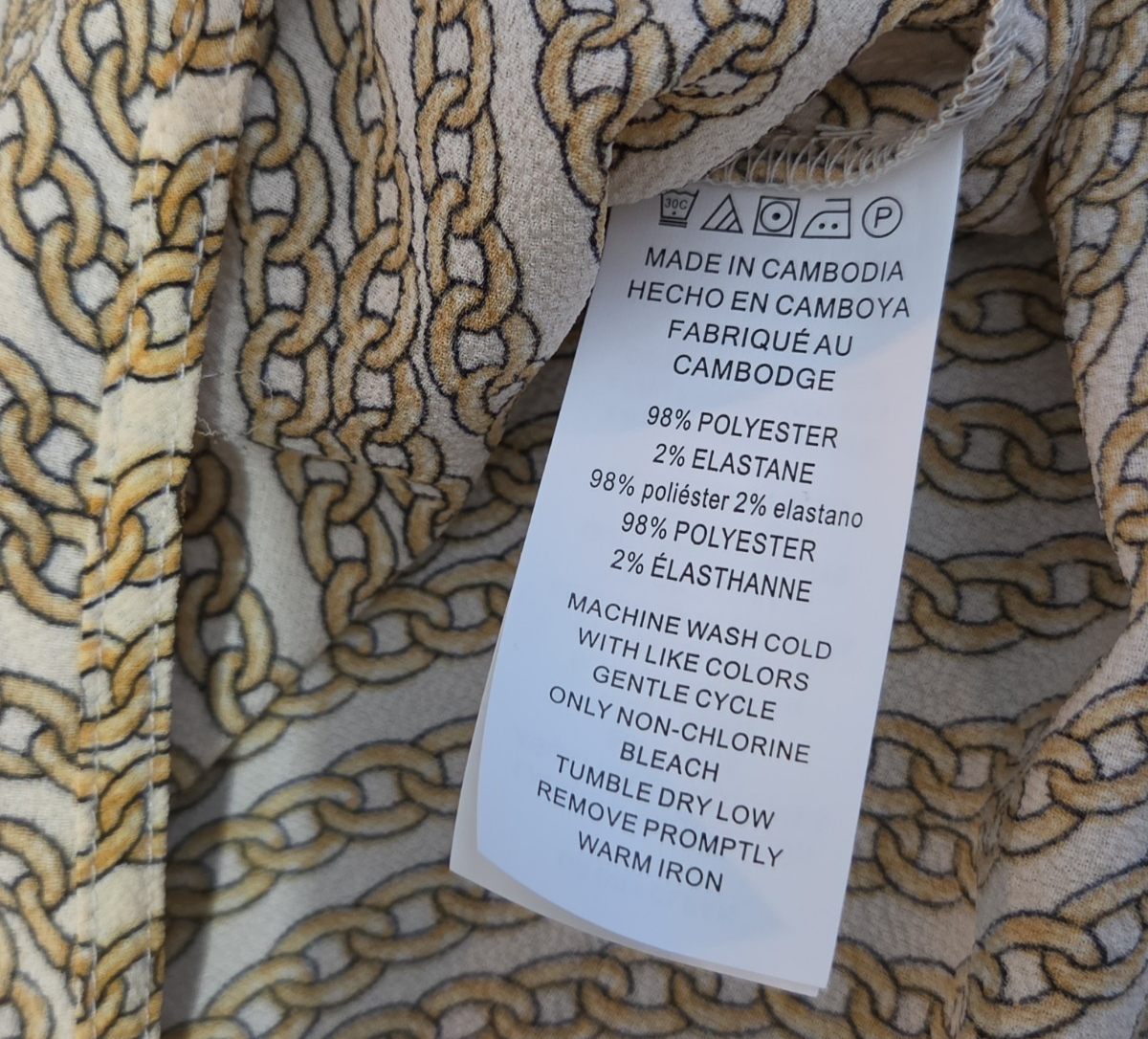 Michael Kors Blouse Gold Chain Link Print Wrap V-Neck Stretch Top L Gently Used