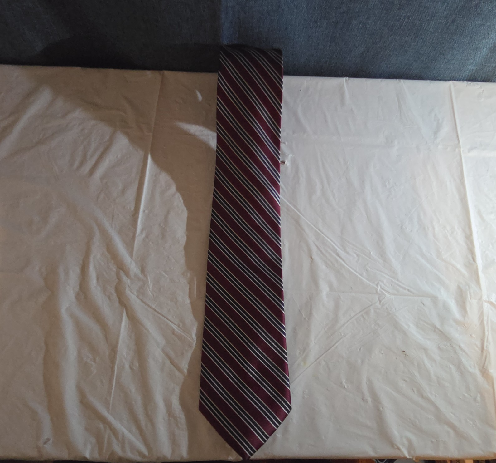 Bergamo New York Tie Burgundy Red Silver Striped Mens Silk Necktie Regimental