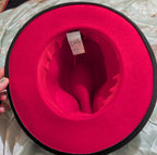 Cutely Covered Pink Bottom Black Cowboy Hat Felt Wide Brim Fedora Medium Used