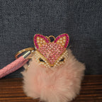 Pink Rhinestone Fox Pom Pom Keychain Charm Braided Strap
