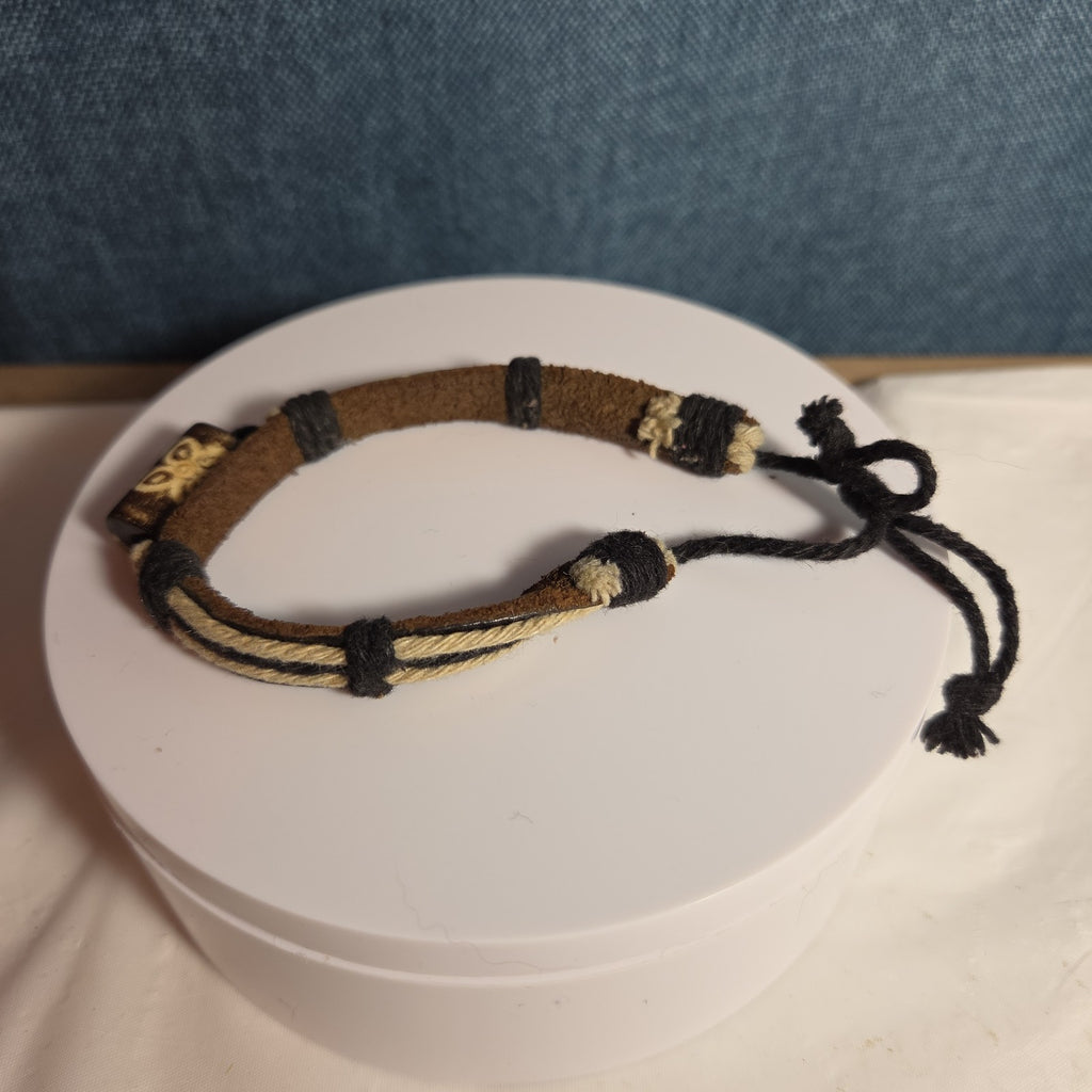 Boho Tribal Leather Cord Bracelet Carved Bead Unisex