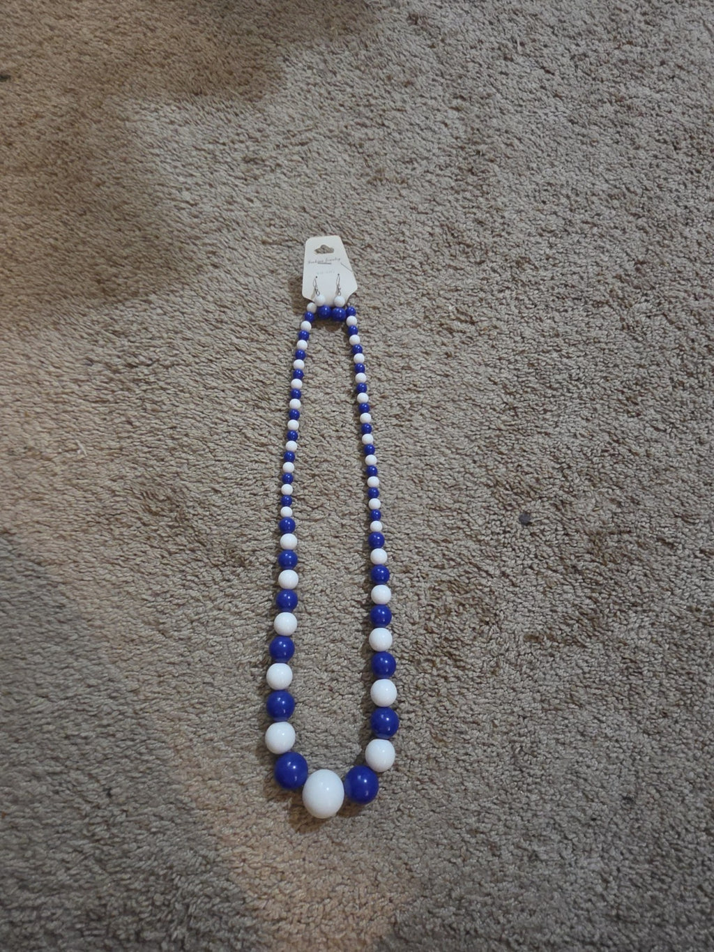 Chunky Bubblegum Bead Necklace Earring Set Blue White Retro