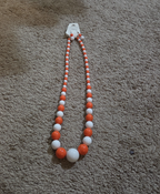 Chunky Bubblegum Bead Necklace Earring Set Orange White Retro