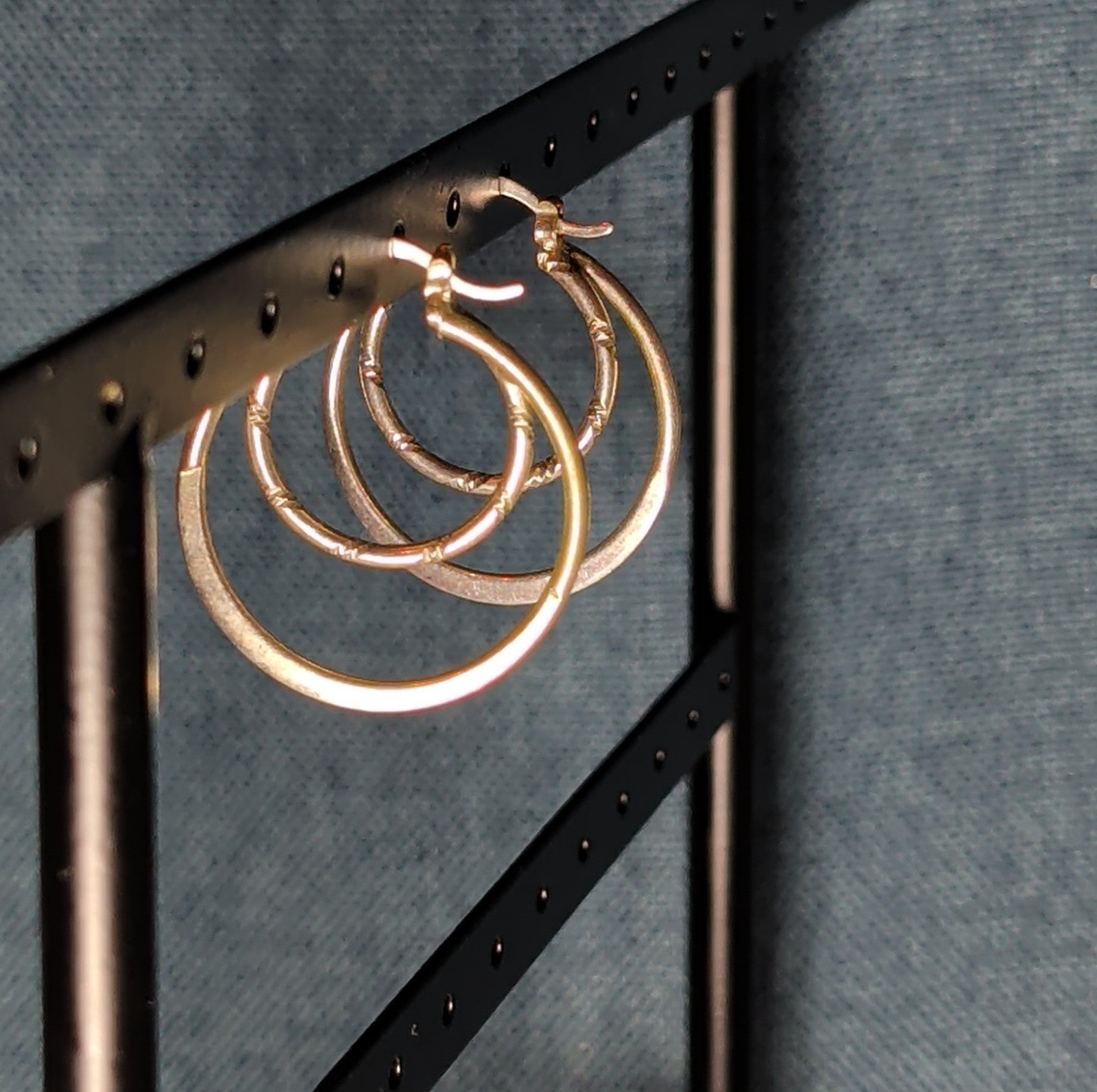Double Hoop 925 Sterling Silver Textured Y2K