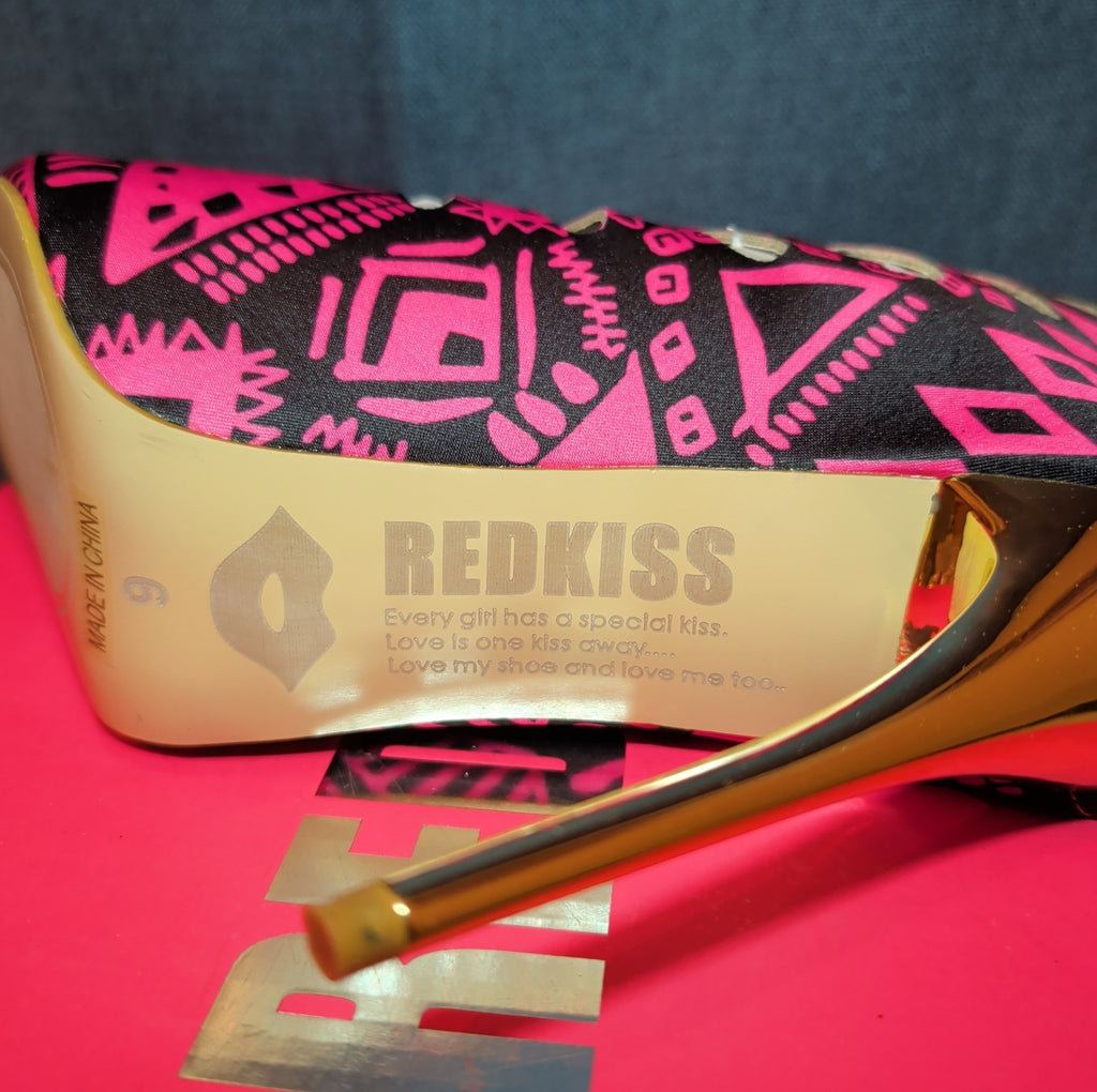 RedKiss Summerdance High Heels Size 9 Pink Black Caged Booties Stiletto Boxed