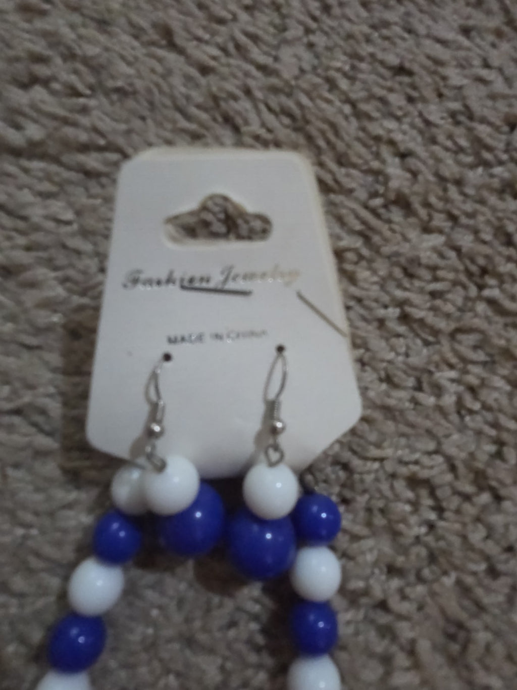 Chunky Bubblegum Bead Necklace Earring Set Blue White Retro