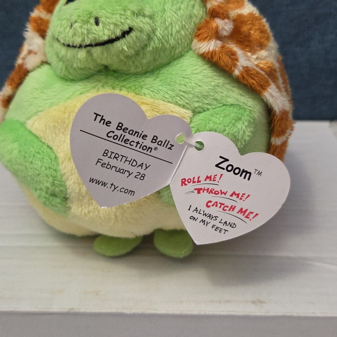 Ty Beanie Ballz Zoom the Turtle Plush Weighted Lands on Feet 2011 Retired MWMT
