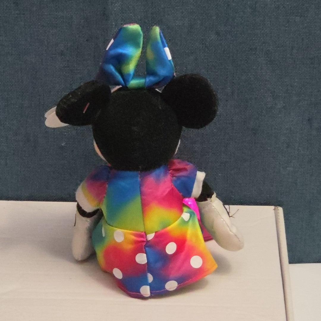 Ty Disney Beanie Baby Minnie Mouse Sparkle Rainbow Dress Metallic Pink Shoes