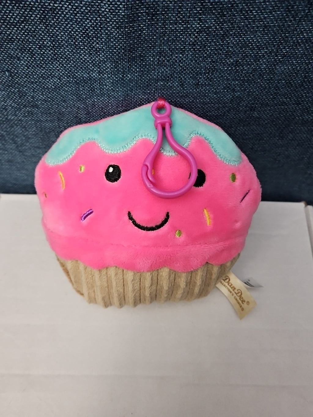 Dan Dee Cupcake Plush Keychain | Pink Happy Face Bag Clip | Kawaii Food Stuffed