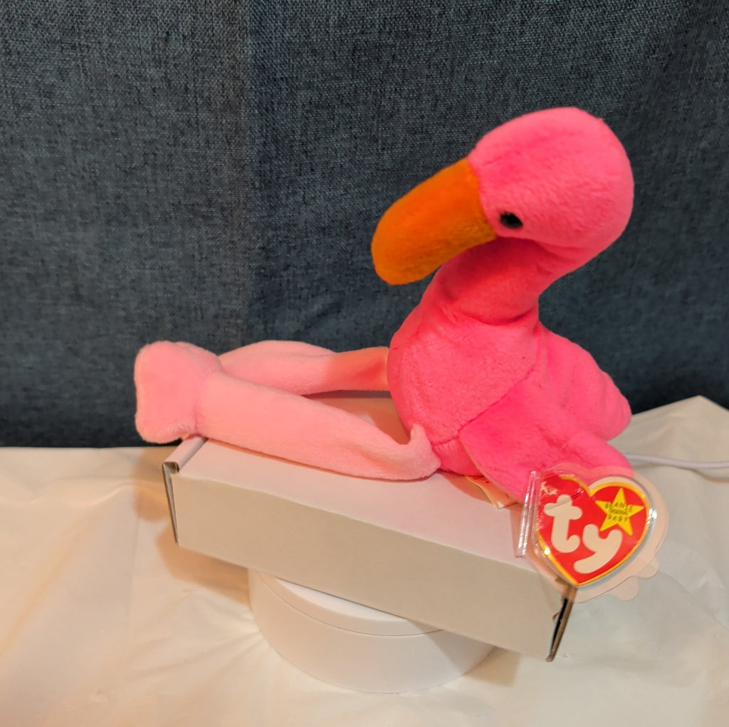 TY Beanie Baby - PINKY the Pink Flamingo (10 inch) - MWMTs Stuffed Animal Toy