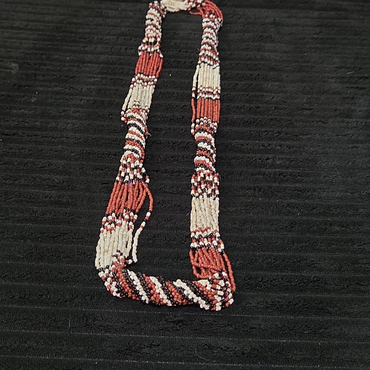 Multi-Strand Seed Bead Twisted Necklace Red Black Boho EUC