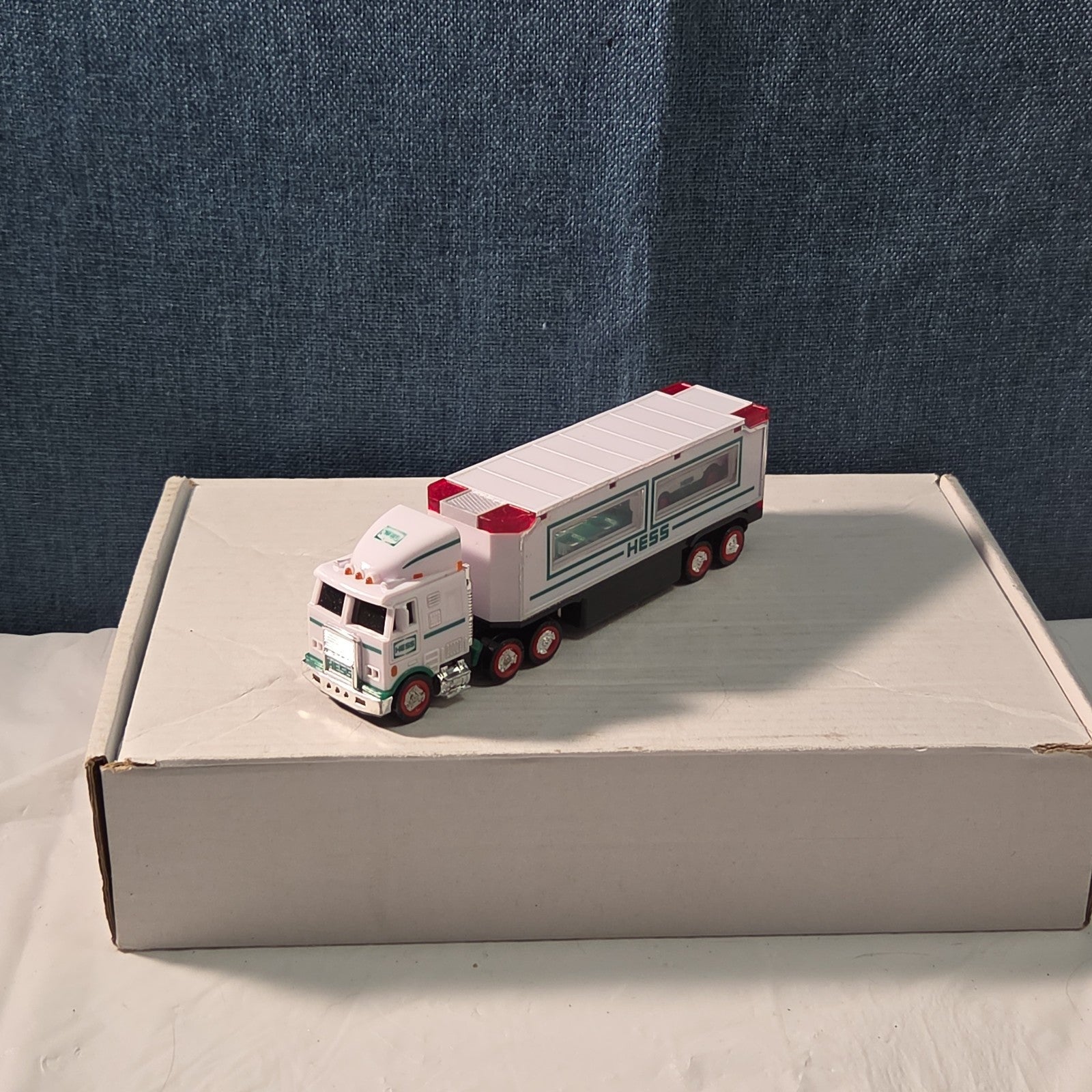 2021 Hess Mini Toy Truck Semi Hauler with Race Car White & Green Collectible