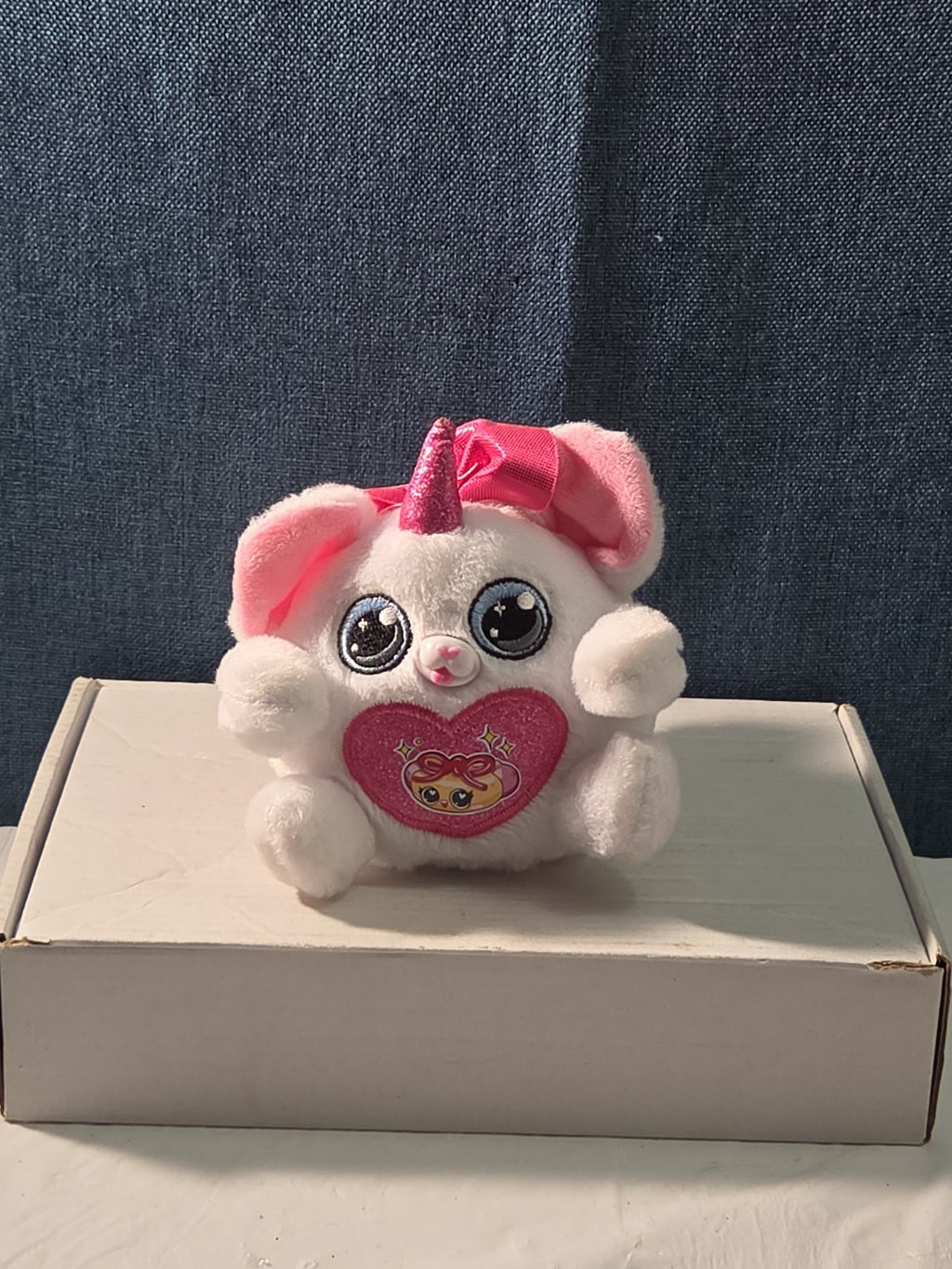 ZURU Rainbocorn Puppycorn Penny the Pug 5" Plush White Pink Bow Glitter Horn