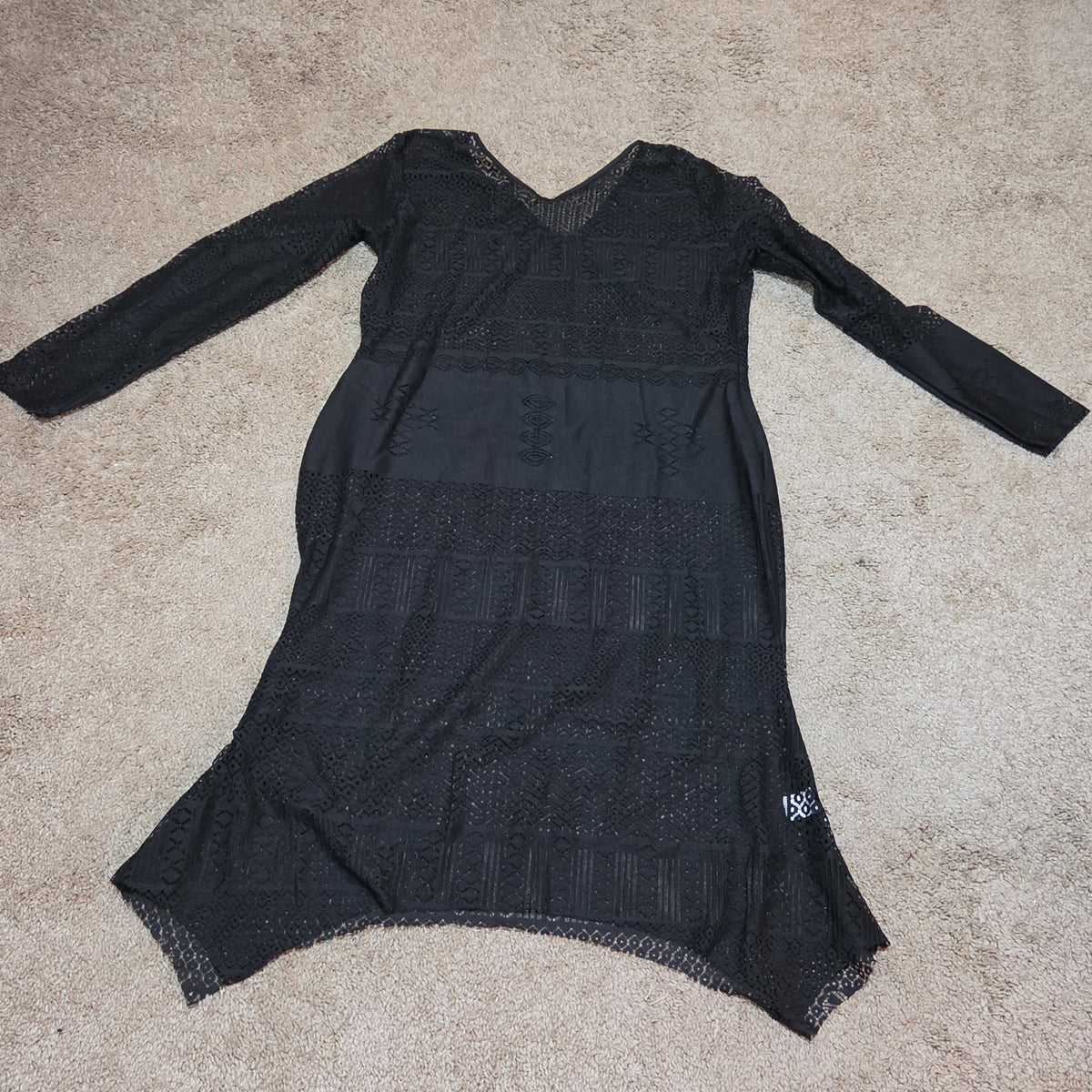 Black Lace Crochet Midi Tunic Dress Festival Whimsigoth XXL