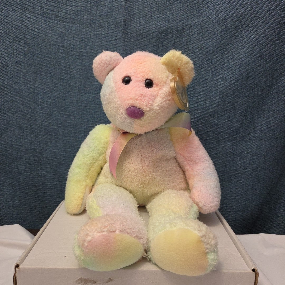 TY Beanie Buddy GROOVY the Bear 1999 | 14" Rainbow Tie-Dye | MWMT Mint Tags