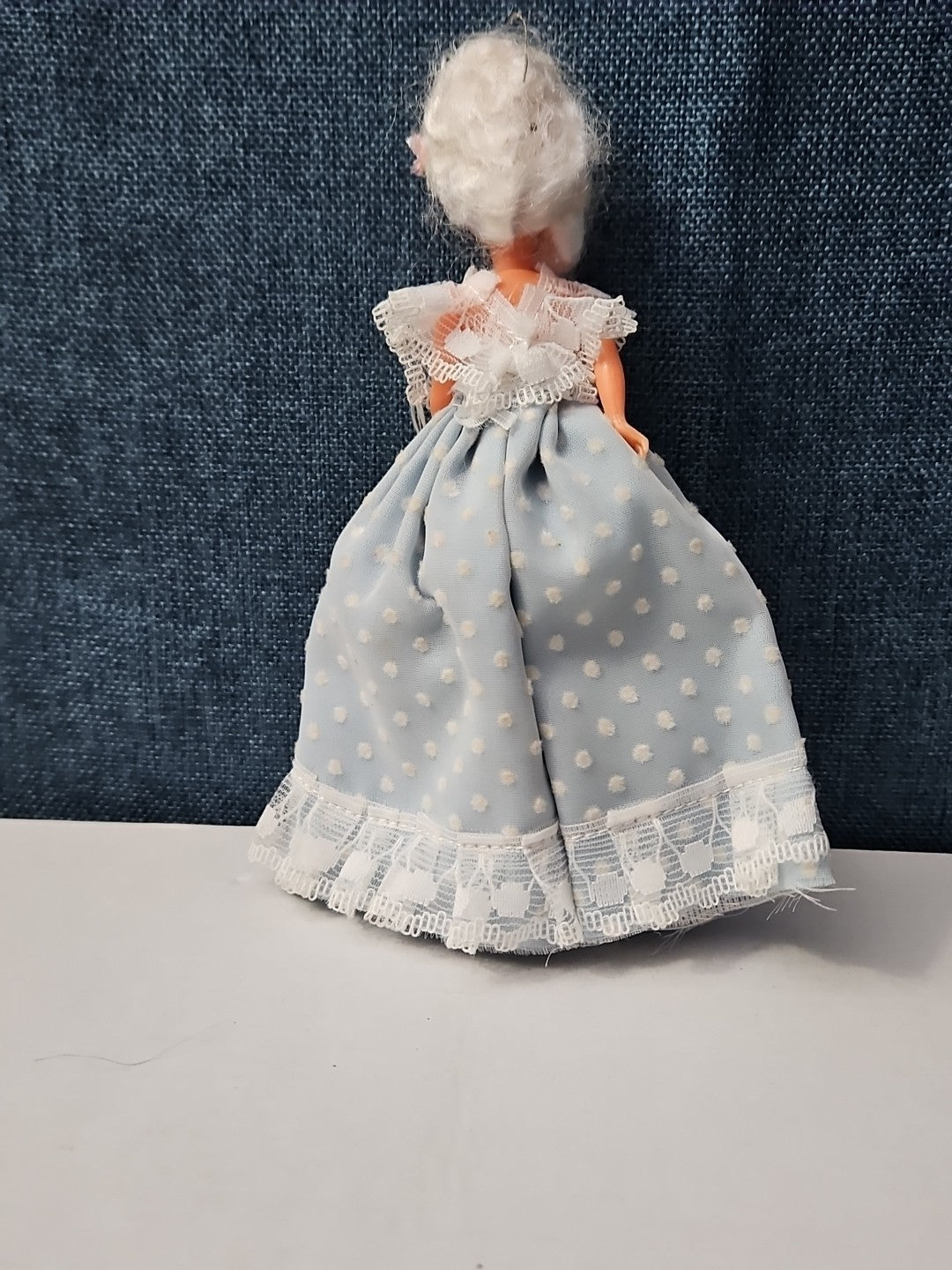 Vintage 5.5" Costume Doll | Blue Polka Dot Rococo Dress | Hard Plastic Souvenir