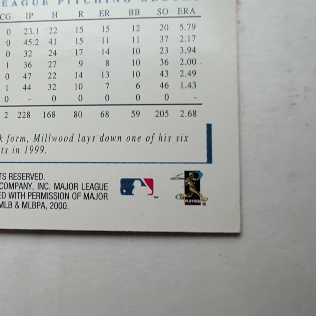 2000 Topps Gallery Kevin Millwood #2 Atlanta Braves Pitcher Canvas Art
