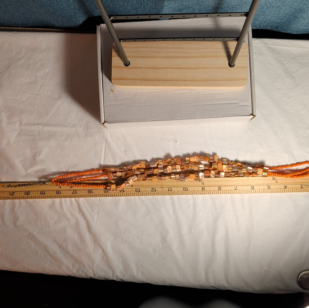 Multi Strand Orange Shell Bead Necklace 23" Boho Beach