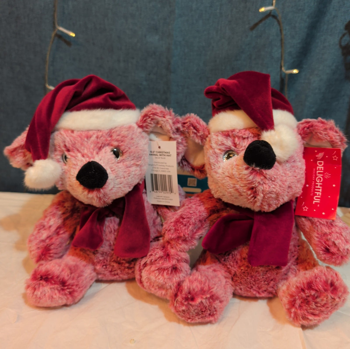 Delightful Holiday Christmas Teddy Bear Plush Lot 3 Pink Brown