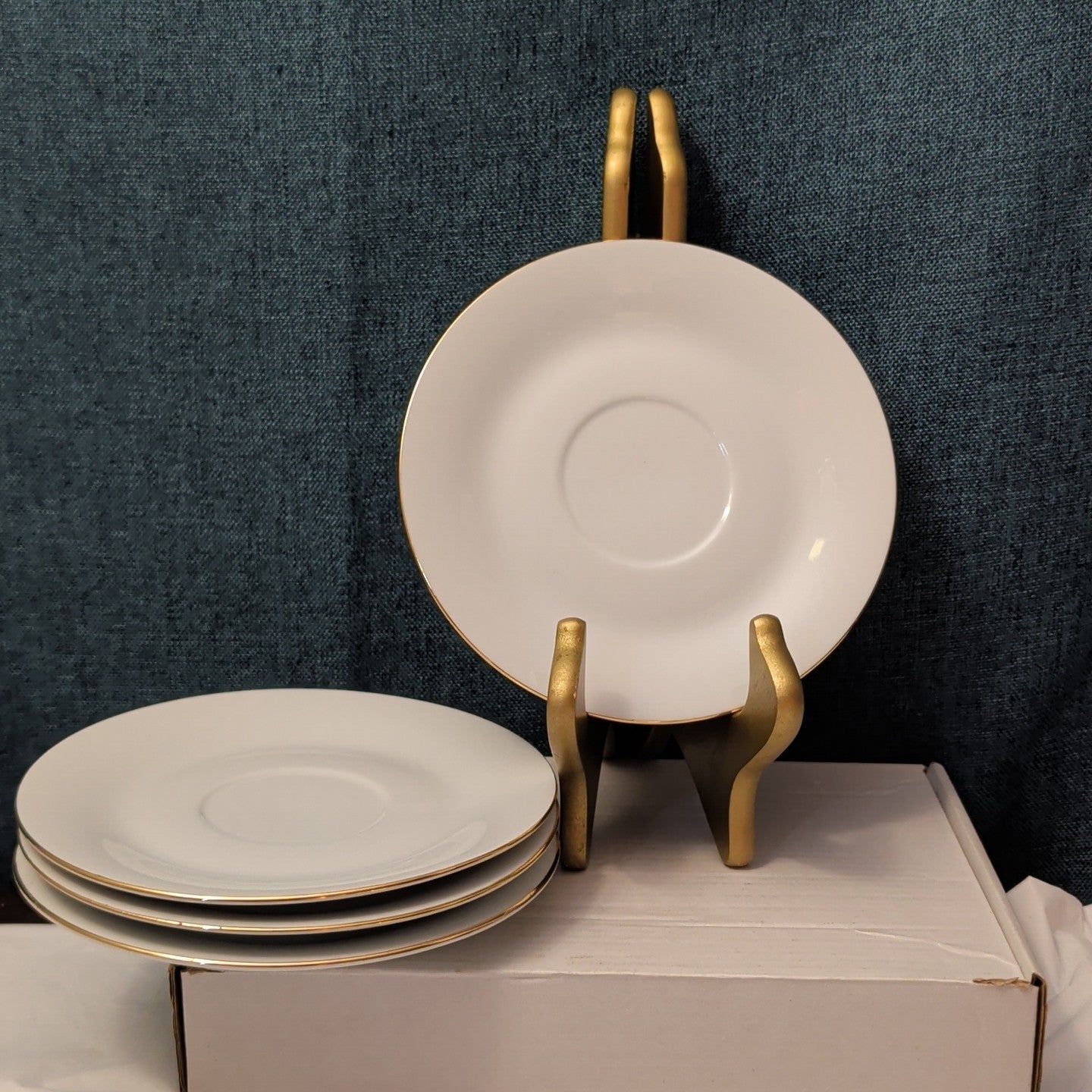 Set of 4 Sea Gull Fine China Saucers 6" | Jian Shang Gold Trim | Replacement