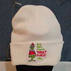 Custom Grinch Throat Punch White Knit Beanie Funny Holiday Hat Brand