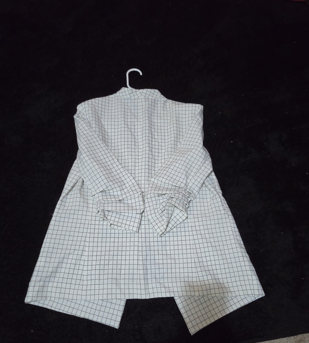 Rachel Zoe Open Front Blazer Women's S White Black Check 3/4 Sleeve Ruche Size L