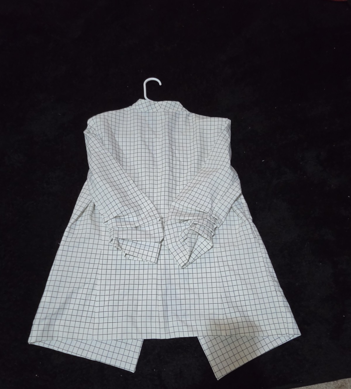 Rachel Zoe Open Front Blazer Women's S White Black Check 3/4 Sleeve Ruche Size L