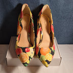 Liliana Fruit Print Pumps 8.5 Scalloped Stiletto Heels Watercolor Fruit Salad