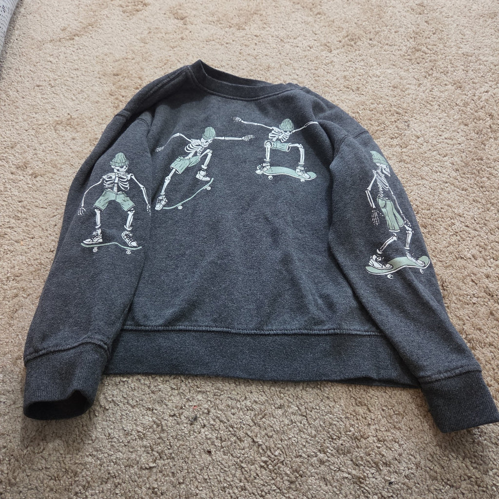 Old Navy Skateboard Skeleton Sweatshirt Boys L Grey Fleece Crewneck Preowned