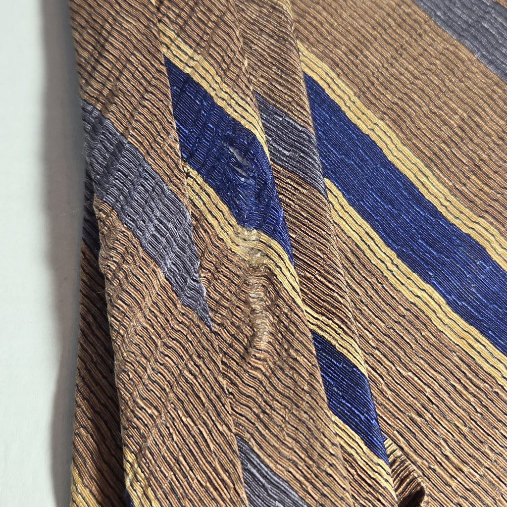 J.Z. Richards Silk Tie Edwards Michigan Brown Blue Stripe Frayed As Is Vest Tie